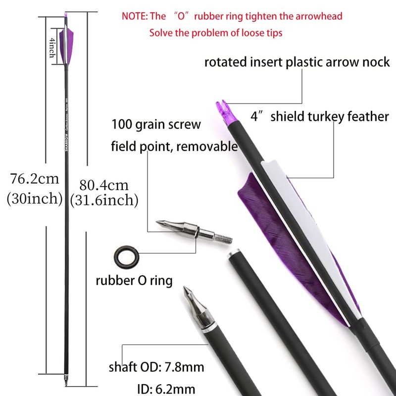 ZSHJGJR 30 Inch Archery Carbon Arrows Hunting Arrows with 4”