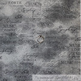 Robert Kaufman BonEful Fabric FQ Cotton Quilt VTG Gray Silver Swirl Music Opera Symphony Flower