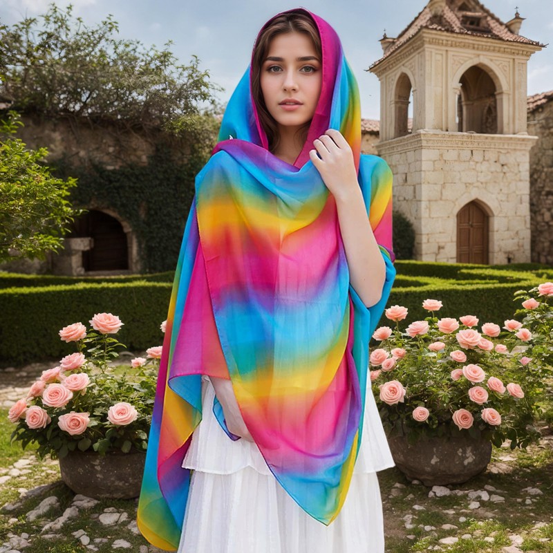Amazleer Women's Chiffon Scarf, Rainbow Design, Long, Colourful, Soft, Thin
