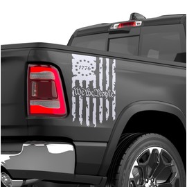We The People Betsy Ross Flag 1776 Distressed American USA US Flag Truck Tailgate Vinyl Decal Stickers Preamble of The US Constitution (10" x 18") (White)