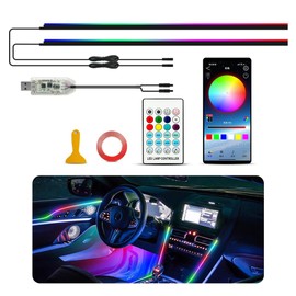Ambient Lighting Car led Lights Interior, 43.3'' USB Powered Acrylic Neon Flexible Strip Model y Ambient Lighting kit with Remote APP,Dynamic RGB 2 in 1 Music Lights Sync for Inside car Decorations