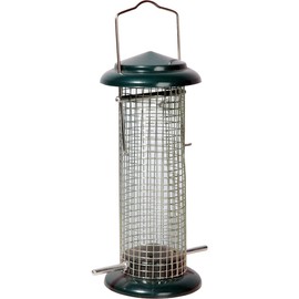 dobar 11513 Compact Bird Feeder with Landing Poles, Wild Bird Feeder for Nuts, Metal Bird Feeder for Birds in Garden, Patio, Balcony, Diameter 9.5 x 23 cm, Green