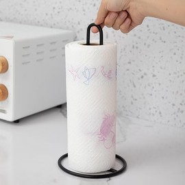 Toilet Paper Holder Stand Freestanding Tissue Holder Simple Metal Paper Storage Holder Fashion Toilet Paper Roll Holder Stand for Bathroom Kitchen Countertop (Black)