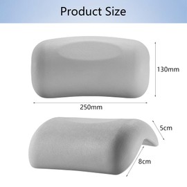 Lonkenn Bath Pillow, Ergonomic Bath Pillow, PU Bath Cushion with Suction Cups, Waterproof Bath Pillow, Bath Neck Cushion, Non-Slip, Bathroom Accessories for Bathtub, Spa Grey