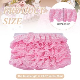 MAYJOYDIY 20 m Pink 2-Layer Ruffle Lace Trim 50 mm Ruffled Pleated Border Tape Double Layer Edge Trim Vintage Lace Ribbon for Sewing Crafts Wedding Dress DIY Decorations