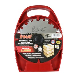 Freud 6" Pro Dado Set with Tico Hi-Density Carbide for Flat Bottom Grooves - Includes 2 Blades, 3 Chippers, Spacers, Shim Set & Carrying Case, Negative Hook Angle - SD206