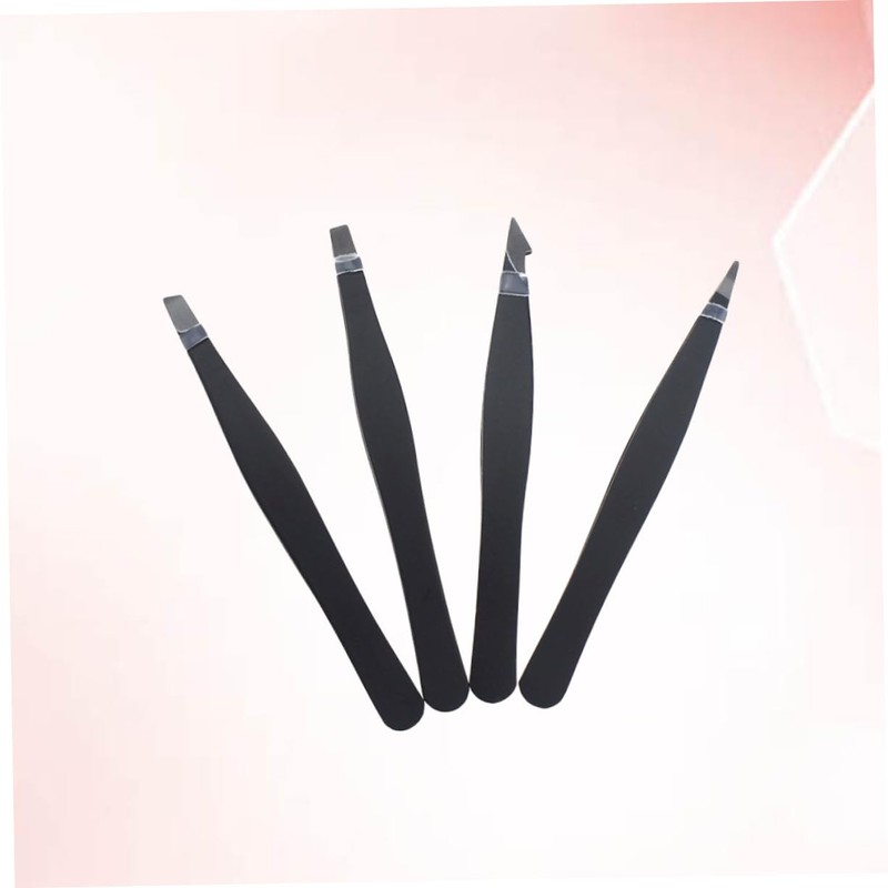 Healeved 4pcs Stainless Steel Eyebrow Tweezers Set Flat Pointed Tips