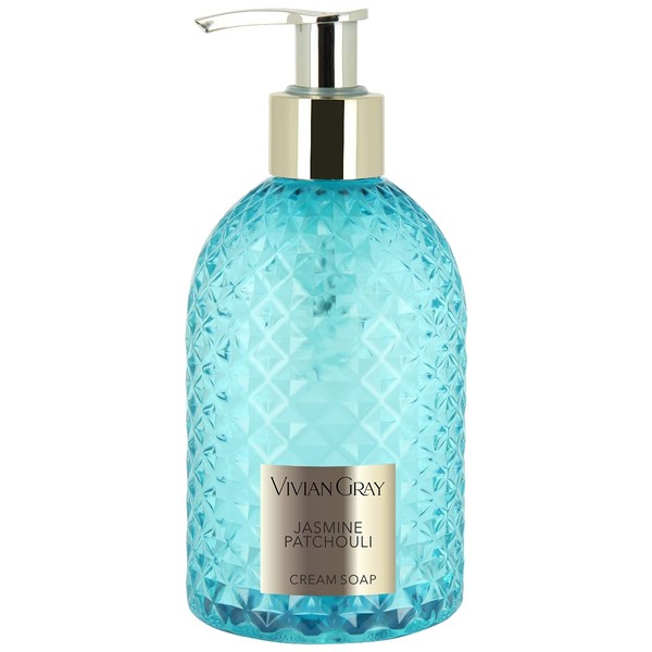 VIVIAN GRAY 3510 Gemstone, Jasmine & Patchouli Soap Dispenser with Cream Soap, Turquoise/Gold (300 ml)
