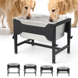 BWOGUE 3 Gal Elevated Large Dog Water Bowl, Raised Stainless Steel Bowl Stand Large Breed, 4 Height Adjustable (9", 11", 13", 15") Non-slip Dog Feeding Station for Joint Pressure Relief Indoor Outdoor