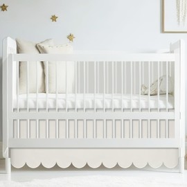 Hahafelt Scalloped Crib Skirt 28"x 52" with Drop Pleated Dust Ruffle with Split Corners for Baby Boys Girls Soft 4-Sided Crib Bed Skirt Nursery Standard Toddler Bedding(14" Drop,Beige)