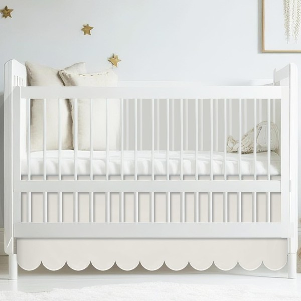 Hahafelt Scalloped Crib Skirt 28"x 52" with Drop Pleated Dust