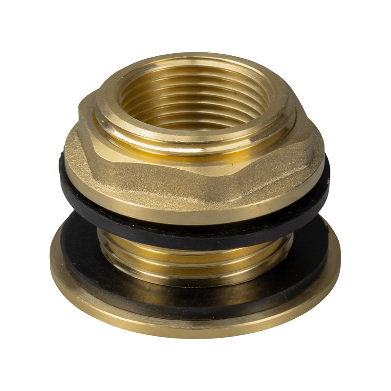 Solid brass water butt/rain barrel/tank threaded outlet adaptor/connector with 2