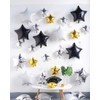 AnnoDeel Black Gold Star Foil Balloons, 15pcs 18inch White Silver