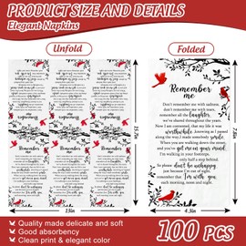 FYSUIMU 100 Pcs Funeral Guest Napkins Cardinal Bird Branch Paper Napkins Remember Me Disposable Bathroom Hand Towels for Bereavement Memorial Service Loved Ones Celebration of Life Supplies