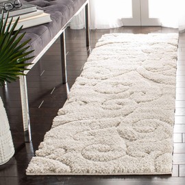 SAFAVIEH Florida Shag Collection Runner Rug - 2'3" x 7', Cream & Cream, Scroll Design, Non-Shedding & Easy to Clean, High-Low Plush Pile, Ideal for Bedroom, Foyer, Hallway (SG455-1111)