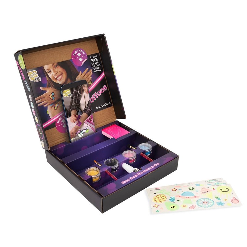 FabLab 24704 Glow in The Dark Glitter Tattoos Kit, Multi,