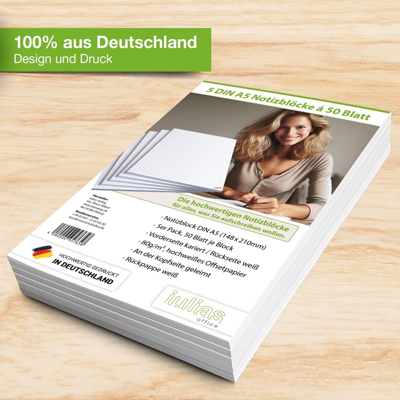 iulias Freude schenken! Notepad A5 Squared I Economy Set 5