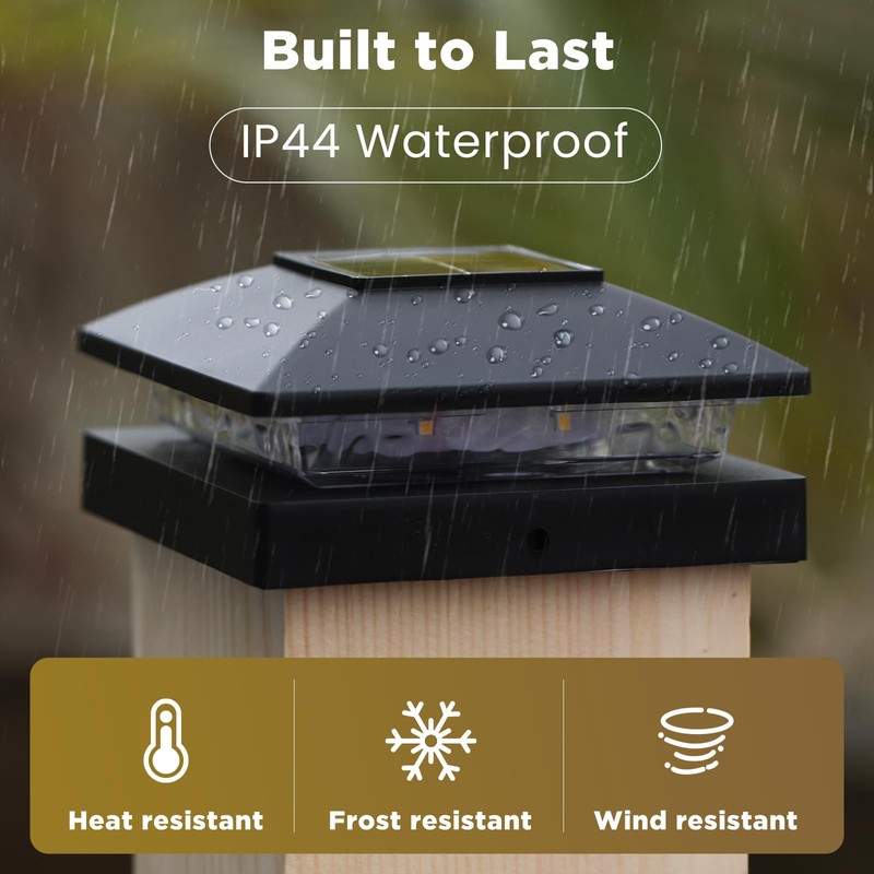 Solar Post Cap Lights Outdoor 8pack, Black Waterproof Solar Powered