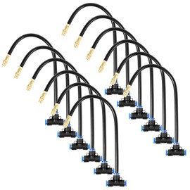 12 Pcs Brass Misting Nozzles Tee with 12 Inch Built in Hose for Patio Outdoor Cooling 360 Rotation Adjustable Water Mister Nozzles Thread Sprayer-0.043" orifice, Tee Compatible with 0.31”Misting Hose