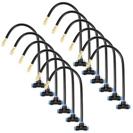 12 Pcs Brass Misting Nozzles Tee with 12 Inch Built in Hose for Patio Outdoor Cooling 360 Rotation Adjustable Water Mister Nozzles Thread Sprayer-0.043" orifice, Tee Compatible with 0.31”Misting Hose