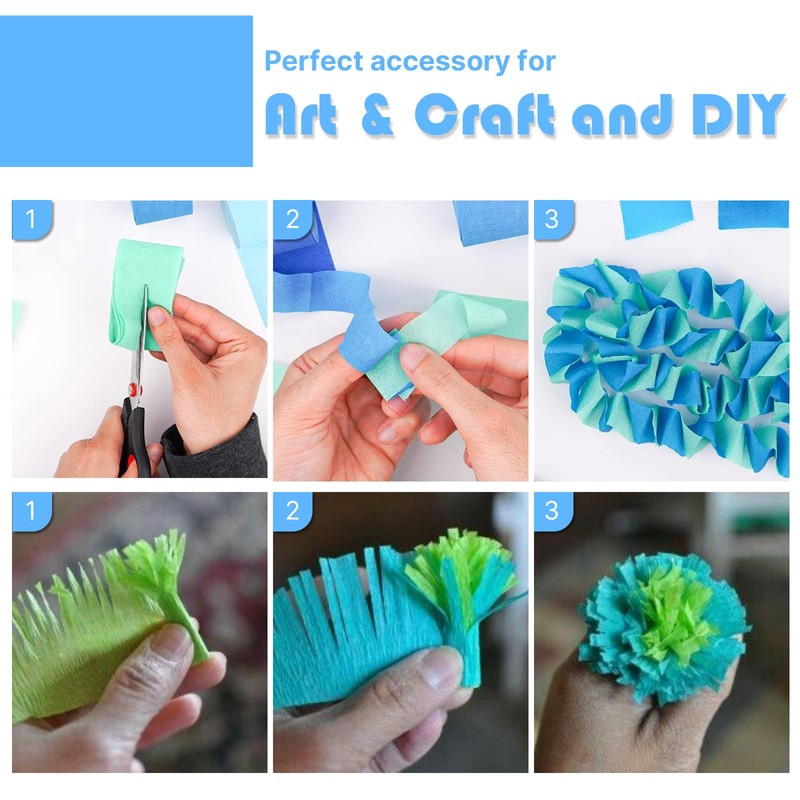 PartyWoo Blue Crepe Paper Streamers 8 Rolls 656ft Pack of