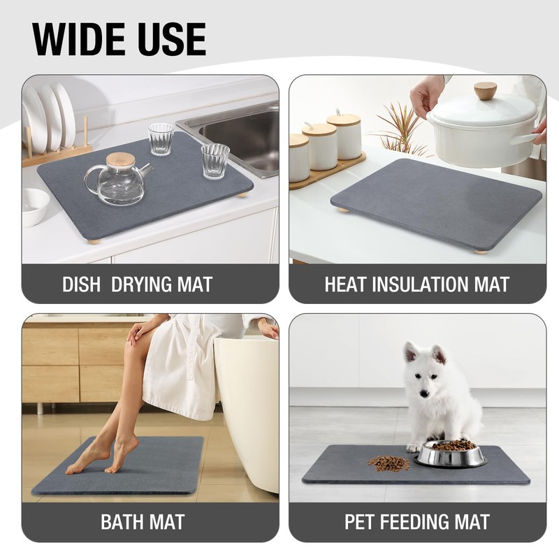 Large Stone Dish Drying Mat for Kitchen Counter, 24"×16" Quick