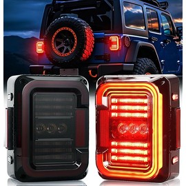 AUDEXEN LED Tail Lights Compatible with Jeep Wrangler JK JKU 2007-2018, Unique C Shaped Design Smoked Lens, 20W Reverse Lights, Built-in EMC, DOT Compliant, 2 PCS