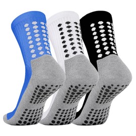 LPMOERA Youth Grip Socks Soccer Athletic Sport Socks For Kids Boys Girls 3 Pairs 6-12 Years