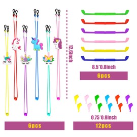 SKYCOOOOL 24 PCS Kids Glasses Strap Rainbow Unicorn Adjuster Anti-slip Silicone Eyeglass Straps Glasses Retainer Cute Decorations For Girls