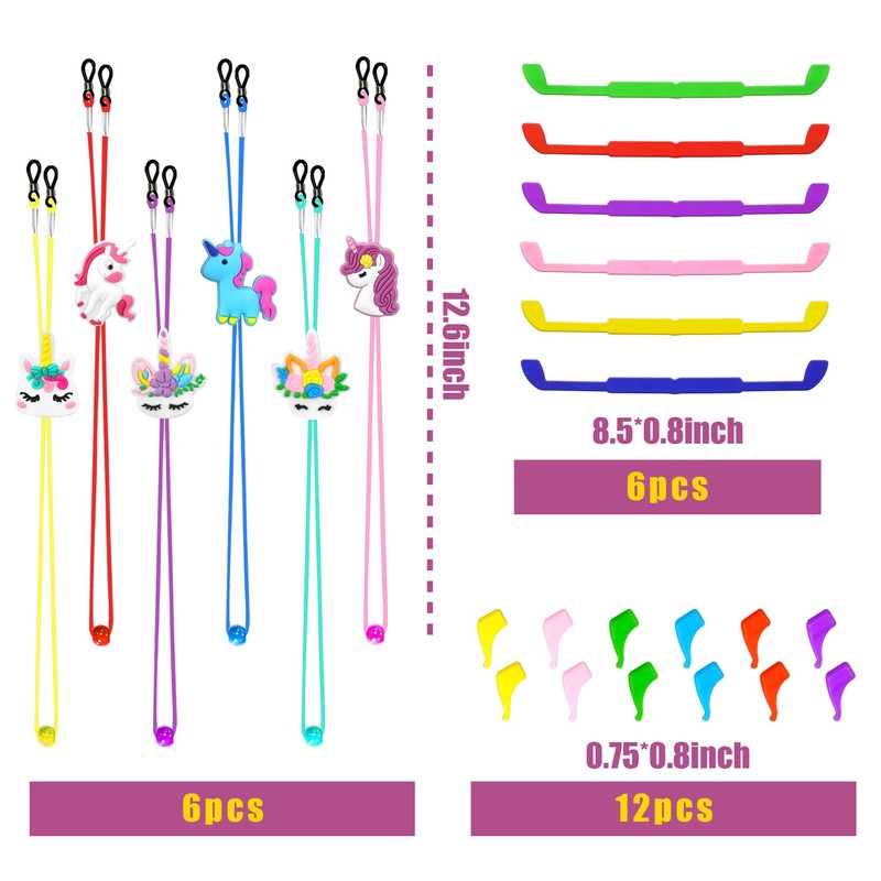 SKYCOOOOL 24 PCS Kids Glasses Strap Rainbow Unicorn Adjuster Anti-slip