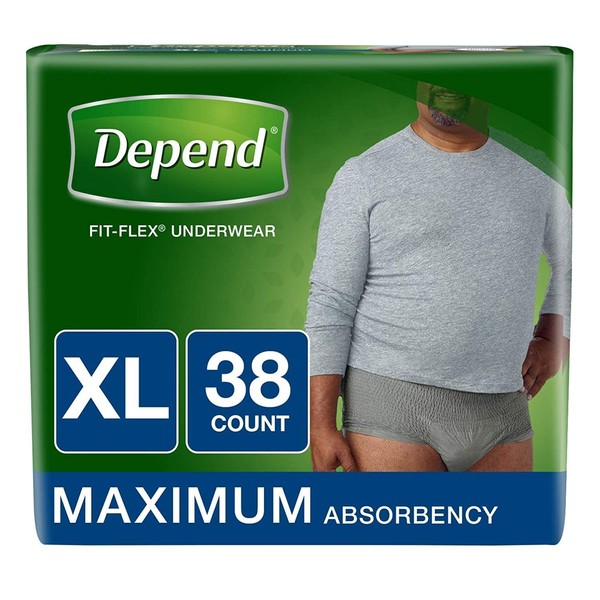 Depend FIT-FLEX Incontinence Underwear for Men, Maximum Absorbency, Disposable, Extra-Large, Grey, 38 Count