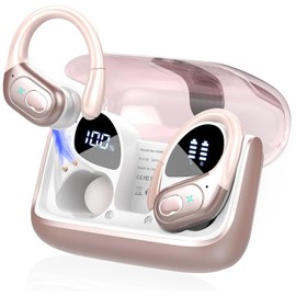 Audífonos Inalámbricos Deportivos, 75H Auriculares Bluetooth 5.3 HiFi Estéreo con HD Micró, ENC Cancelacion Ruido, Dual LED Pantalla, IPX7 Impermeable Auriculares Inalambricos para Running/Rosa