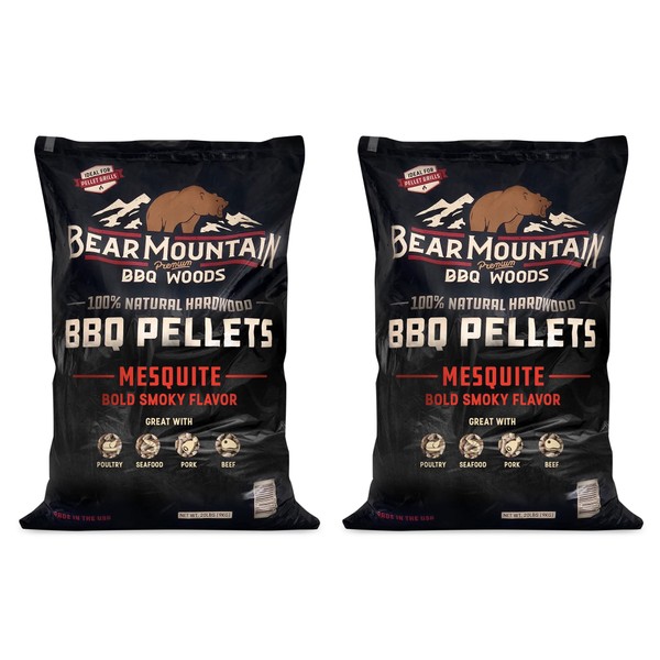 Bear Mountain BBQ FK17 Premium 20 Pounds All Natural Hardwood Mesquite BBQ Hardwood Smoker Pellets for Outdoor Electric Grilling and Smokers (2 Pack)