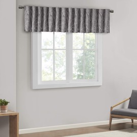 Madison Park Andora Embroidered-Rod Pocket Valance, Tree Small Faux Silk Valances for Window, 50" x 18", Grey