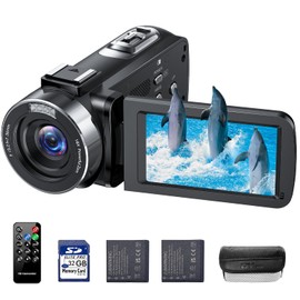 Videokamera 4K 42MP Camcorder 18X Digitalzoom kamera Video recorder, 3,0 Zoll 270° drehbarer Bildschirm Video Camera Vlogging Kamera für Youtube mit 32 GB SD-Karte, Akkus, Fülllicht, Fernbedienung