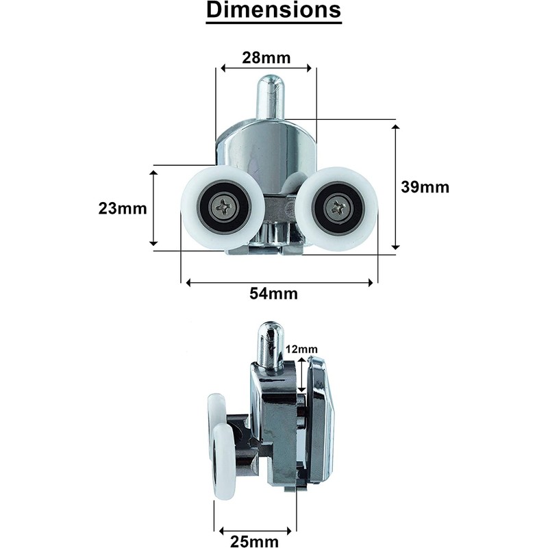Zinc Alloy Shower Door Twin Rollers Runners - Set of