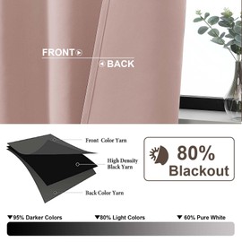 Gwine Blush Pink Blackout Curtains for Living Room 72 inches Long, Noise Reducing Room Darkening Window Treatment Curtains for Bedroom, Farmhouse Decor with Rod Pocket, Each 40" Wx72 L,2PCS