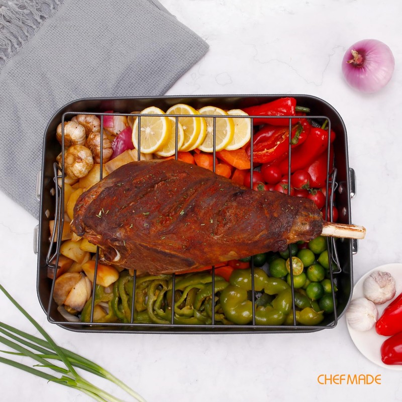 CHEFMADE Roasting Pan, 16-Inch Non-Stick Turkey Roaster Lasagna Pan with