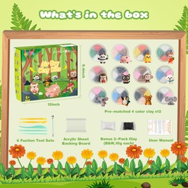 Air Dry Clay Kit, 12 Animals Modeling Clay for Kids, Model Magic Clay with Sculpting Tools and Tutorials, Safe & Non-Toxic, DIY Arts & Crafts School Projects, Home Party Favors for Boys & Girls