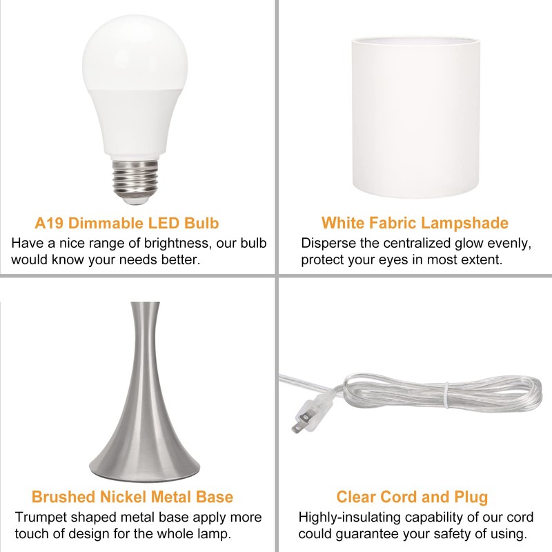 Touch Control Table Lamp, 3-Way Dimmable Bedside Lamp for Living