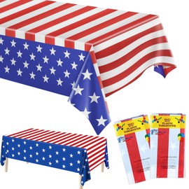 SHEHARUHI 2 Packs Waterproof Independence Day Tablecloth, Plastic Disposable 4th of July Rectangle Table Cover for Patriotic Memorial Table Cloth Spring Party Decoration, 54x108 in