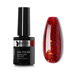 beautilux Glitter Red Gel Nail Polish, 1Pcs Red Color Sparkle Glitter Gel Polish High Gloss Soak Off UV Nail Art Gel Manicure Salon at Home for Women (10ML)