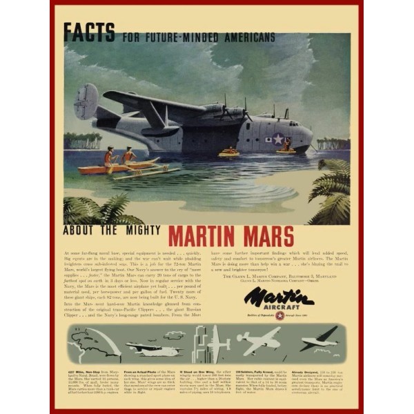 1946 Martin Aircraft New Metal Sign: Martin Mars - World's
