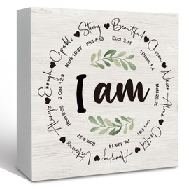 KFXHANGD Christian Inspirational Wooden Box Sign Desk Decor, Motivational Desk Decor, Bible Verses Decorative Signs Decor for Office Living Room, Christian Religious Home Shelf Desk Decor 5x5 Inch