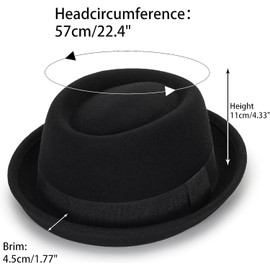 Unisex Classic Manhattan-Gangster-Fedora-Hat Short-Brim Trilby Hat - Women Men Wool Felt Winter Structured Hat with Band(S/M)