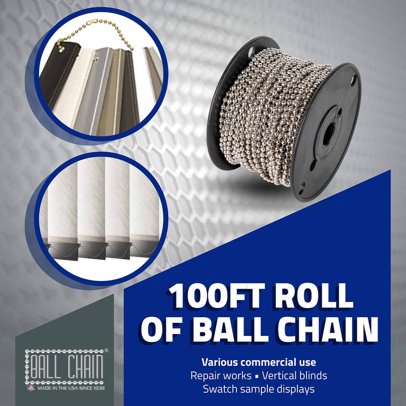 Ball Chain Number 10 Nickel Plated Ball Chain 100 Feet