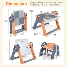 Costzon Art Easel toys, 3 in 1 Double-Sided Art Easel w/ Magnetic Dry Erase Board, Painting Writing Accessories, Birthday Gift Christmas Gift:_Orange - Easel & Sand/Water/Toy Brick Table