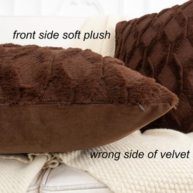 Smile of hope Brown Throw Pillow Covers 16x16 Inch Set of 2 Boho Farmhouse Decorative for Couch Throw Pillows Bedroom Living Room Sofa Soft Plush Wool Winter Home Decor Square Pillowcases