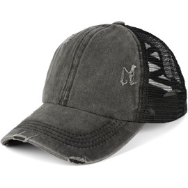 styleBREAKER 04023085 Women's Baseball Cap in Washed Used Look with Mesh Insert, Ponytail, 6-Panel, Adjustable Velcro Fastening, black