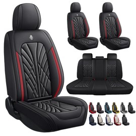 ANKIV Breathable Nappa Leather Car Seat Covers Universal Fit for Sedan SUV Auto Vehicle Seat Protector Cushions (Full Set 5 Seats,Black Red Line)